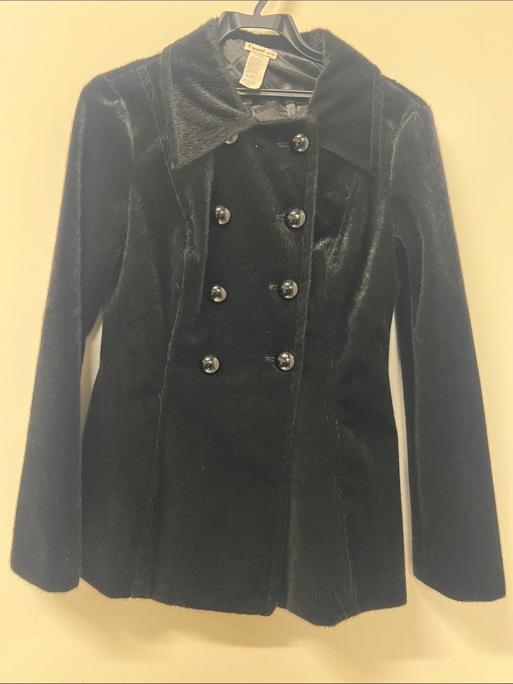 Y Apparel U.S.A Faux Fur Coat, Jacket/Coat, Black, Button Closure, Lined, Small